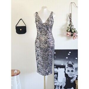 Tatyana Silver Sequin Sleeveless Midi Bodycon Dress Glam Formal M